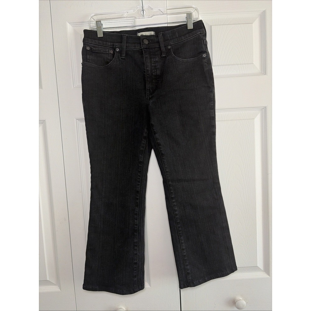 Madewell Mid-Rise Kick Out Jeans Womens Size 30P Black Crop Flare Lunar Denim